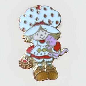 Vintage 1980s Strawberry Shortcake & Custard the Cat Enamel Pin Badge Brooch